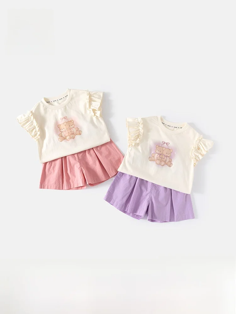 princess-style-summer-outfit-for-girls-short-sleeve-t-shirt-and-shorts-baby-clothes-set-breathable-cotton-thin-model-photoshoot