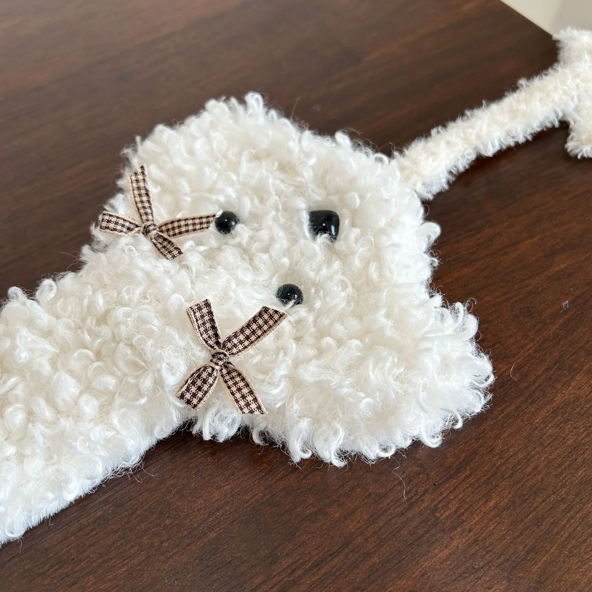 Winter foldable cute puppy earmuffs for women's ear protection solid color white warm cold ear cup headdress plush ear bag