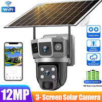 Dual Lens Three Screens WIFI Solar Camera 12MP 10X Zoom CCTV Outdoor Automatic Tracking Humanoid Detection Support PTZ IP66 Cam