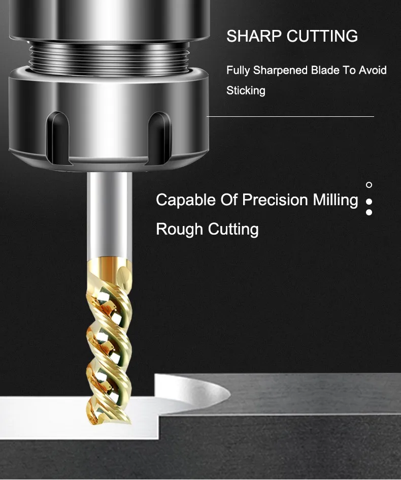 SHAZAM HRC65 3-Flöten-Fräser aus hochglänzendem Aluminium, Hartmetall-Schaftfräser aus Wolframstahl für CNC-Schaftfräser mit U-förmiger Nut – Detail 3
