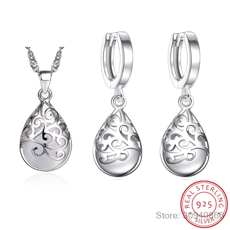 925 Sterling Silver Hot Sale Jewelry Sets Moonstone Opal Tears Totem Earring Necklace Sets joyas de plata For Women S-N83 S-E321