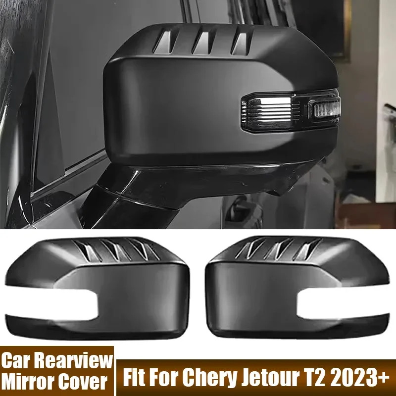 

For Chery Jetour T2 A Pair of Car Bullhorn Rearview Mirror Covers Car Accessories Left Right Black Side Door Mirror Cover Trim