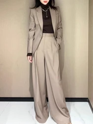 Women Elegant Casual Loose Business Pantsuits Vintage Chic Blazer Jackets Wide-Leg Pants Two Pieces Set Female Formal Outfits