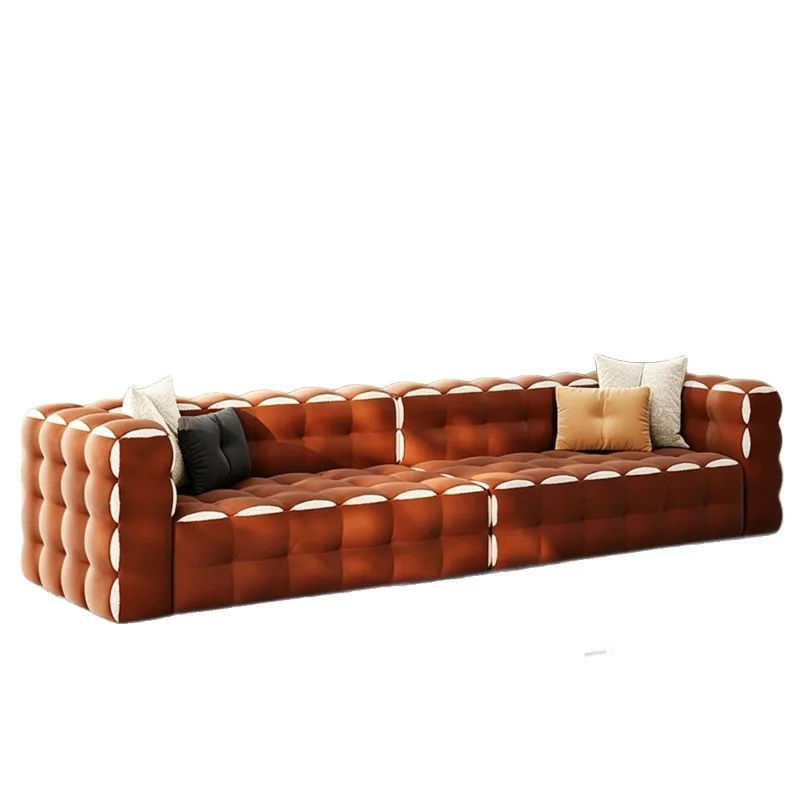 Italian minimalist pulp sofa, living room straight row four-person velvet module fabric sofa