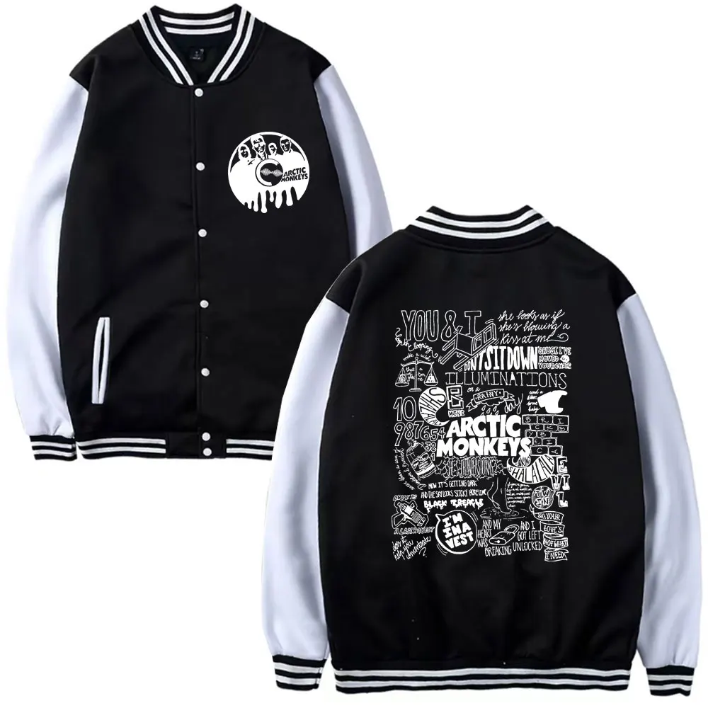 

Vintage Arctic Monkeys Graphic Print Baseball Uniform Men Women Winter Fleece Jacket Retro Rock Hip Hop Oversized Baseball Coat