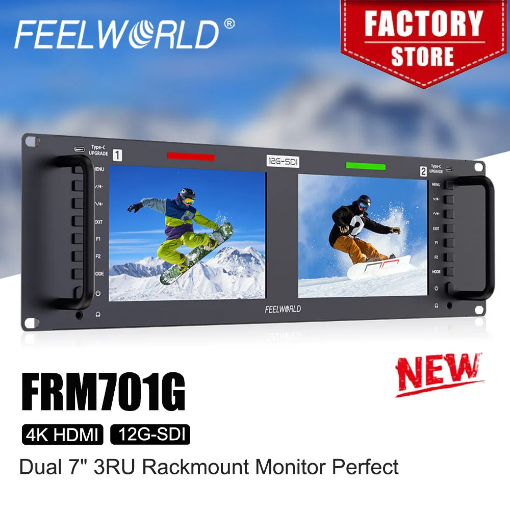 FEELWORLD FRM701G 듀얼 7인치 3RU 랙마운트 모니터 12G-SDI 4K HDMI 1920x1200 IPS 듀얼 스크린 방송 감독 모니터