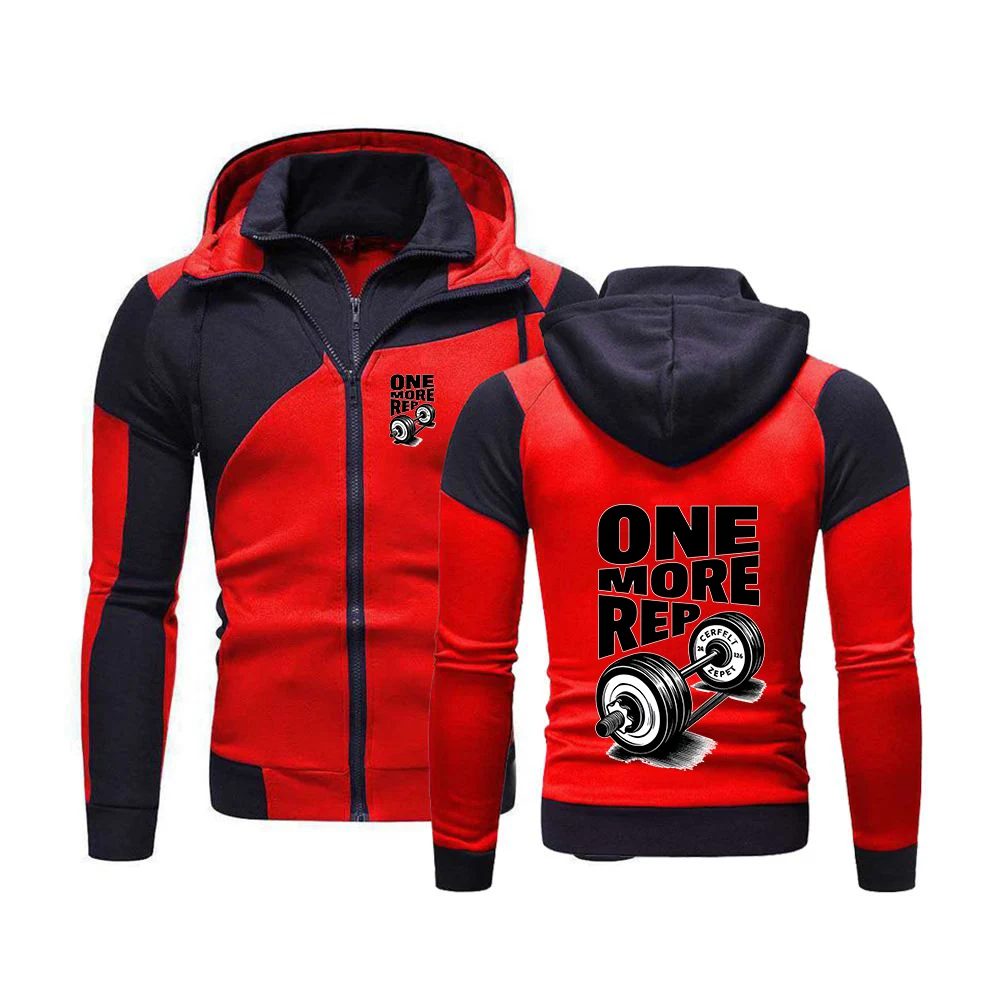 2026 Gym Workout ONE MORE REP Weightlifting Spring And Autumn Men's New  Fashion Color-blocking Hooded Casual Zipper Coats