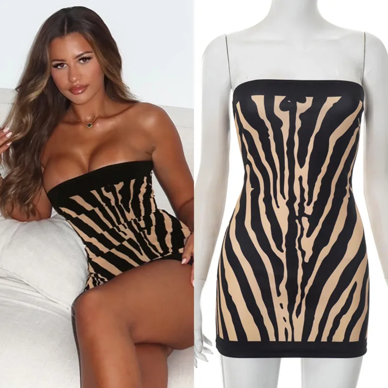 

Zebra Print Strapless Bodycon Mini Dress For Women Sexy Backless Slim Fit Tube Dress Y2K Clubwear Aesthetic Edgy Party Outfit
