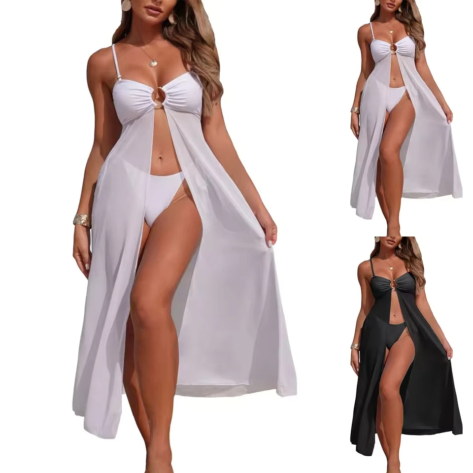 Split Bikini Cover Up Wrap Scarf Swimwear Women Gather Sexy Sling Backless Solid Split Swimsuit Top Cut Out Sexy Swimsuit