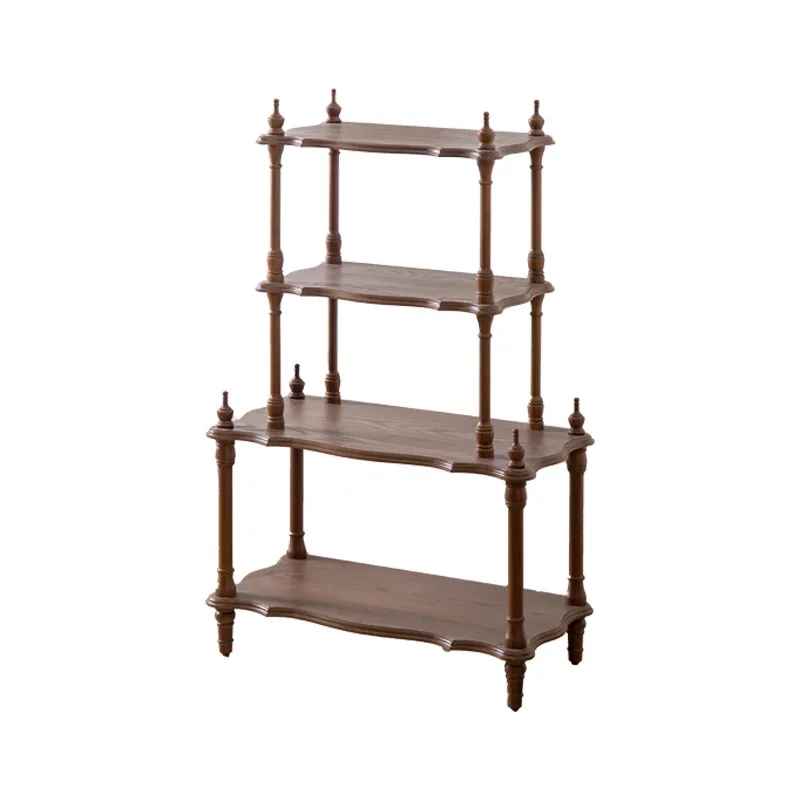 LMM medieval style solid wood multi-layer rack wabi sandy wind walnut color restaurant bogu rack