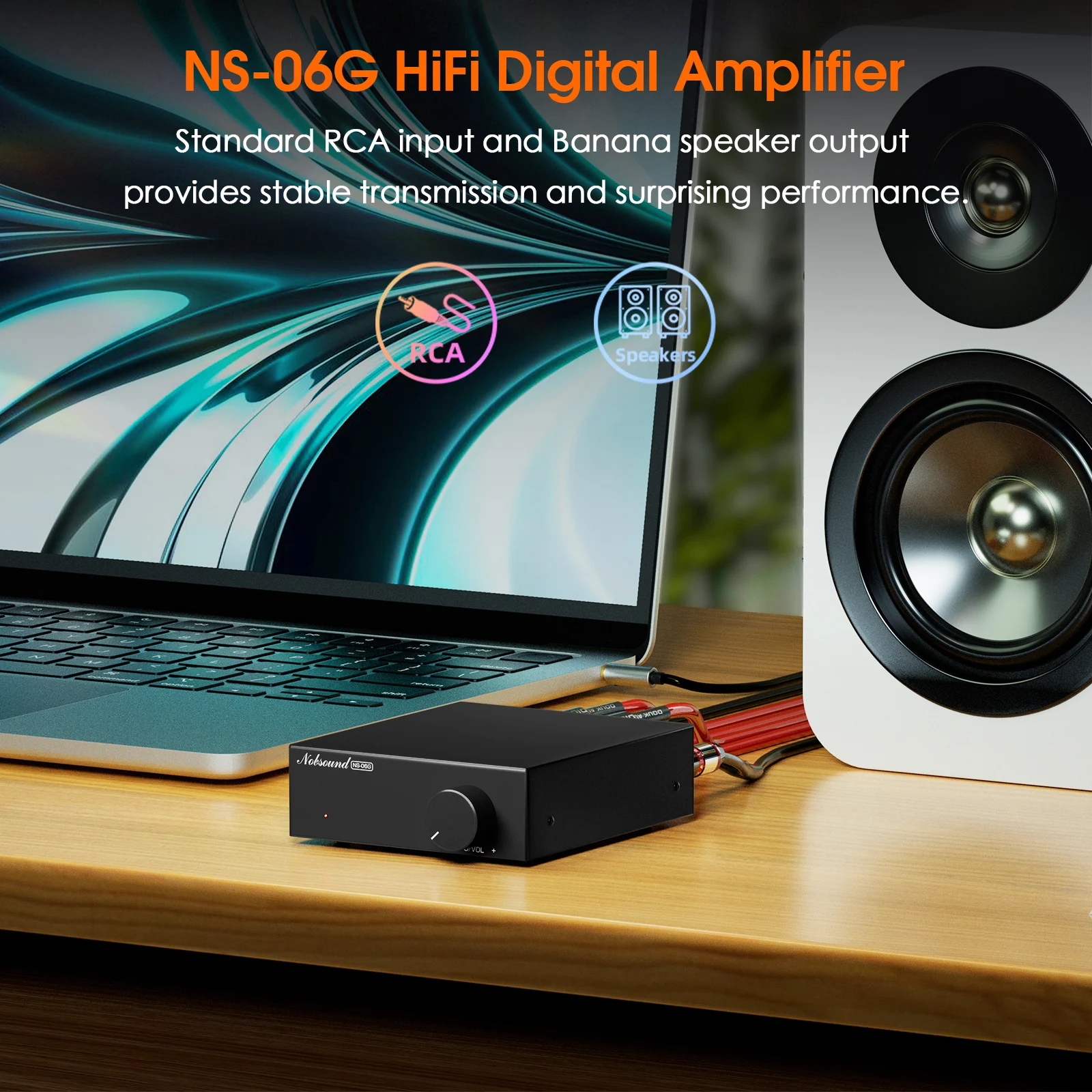 Nobsound NS-06G HiFi TPA3116 Amplificador Digital Home Desk Power Amp 60W × 2 com Adaptador de Alimentação