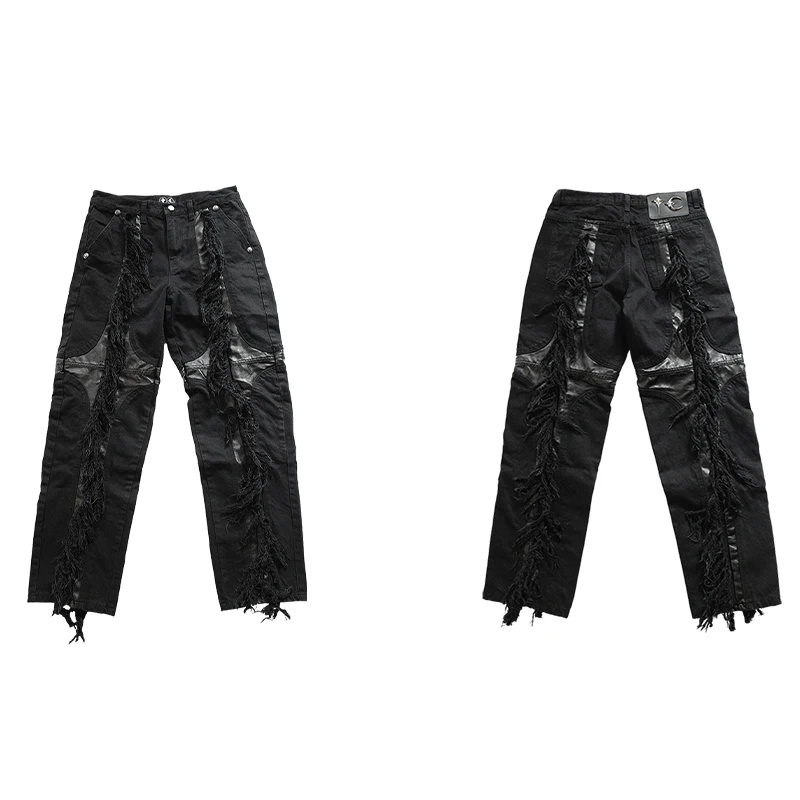 2024aw High Street  Thug Club Tassels Splicing  Straight Trousers Casual Pants Stacked  sweatpants  y2k  traf  cargo for  man