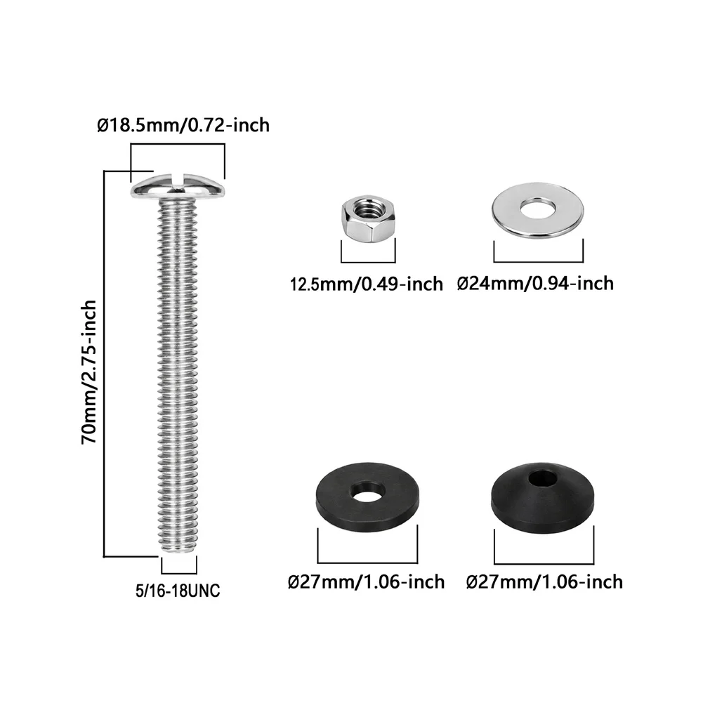 Rustproof Toilet Screws Toilet Tank Bolt for kit 304 Stainless Steel Material Rubber Gasket Included Resists Rust And Tarnish