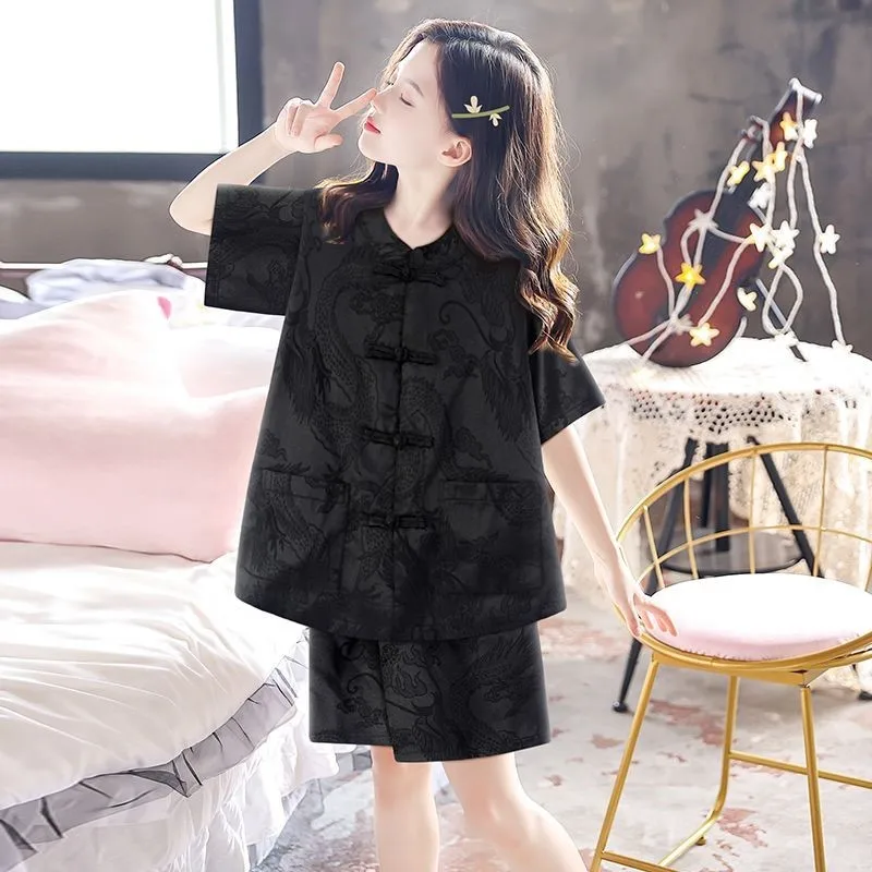 Girl Summer 2026 New Short Sleeve Sleepwear Home Clothes Set Air Conditioning Clothes Summer Chinese Children's Pajamas ZJ14
