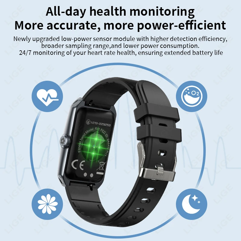 LIGE 1.47 "Jam Tangan Pintar Silikon Tahan Air Bluetooth Panggilan Pesan Pengingat Pemantauan Tidur Gelang Pintar Pedometer Gelang Olahraga