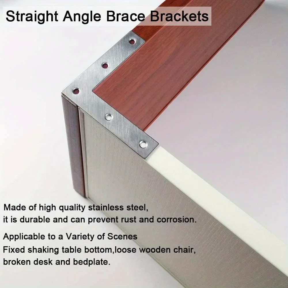10pcs stainless steel L-shaped bracket, corner connector bracket, used for wooden furniture and cabinets