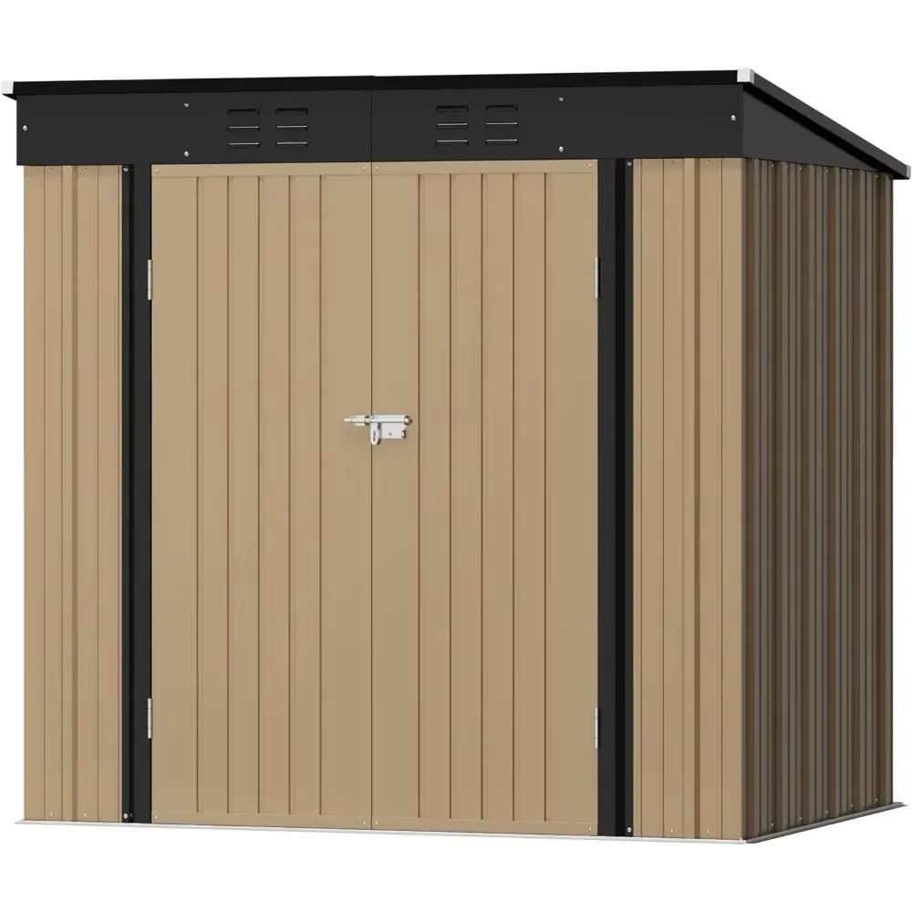 

6 x 8 foot outdoor storage room, metal garden tool shed, terrace lawn backyard with sloping roof, free shipping