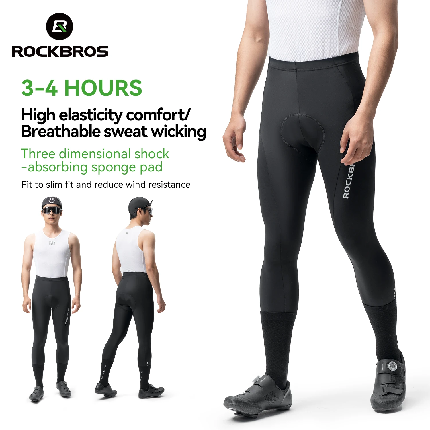 ROCKBROS Cycling Pants Lightweight Breathable Trousers Fleece Shock Absorption Sponge Cushion Pad Men Sports Compression Pants