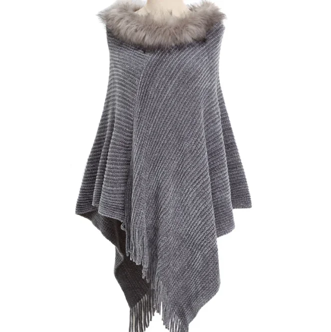 Herfst Winter Warm Chenille Wollen Kraag Mantel Dames Grote Monochrome Trui Gebreide Sjaal Meisje Kwastje Jas Warm Houden Zwart