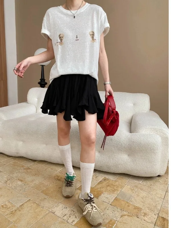 

Юбка А-силуэта с высокой талией, асимметричная, с оборками, из полиэстера, приталенного кроя, летняя коллекция, от китайского производителя