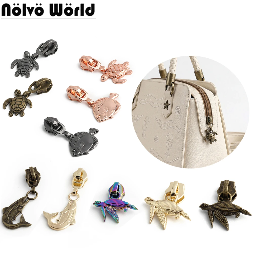 20/50/100PCS Tortoise/Flat Fish Plated 5# Zipper Pull Charm Durable Sliders Head For Nylon DIY Bag Jacket Repair Kit Accessories