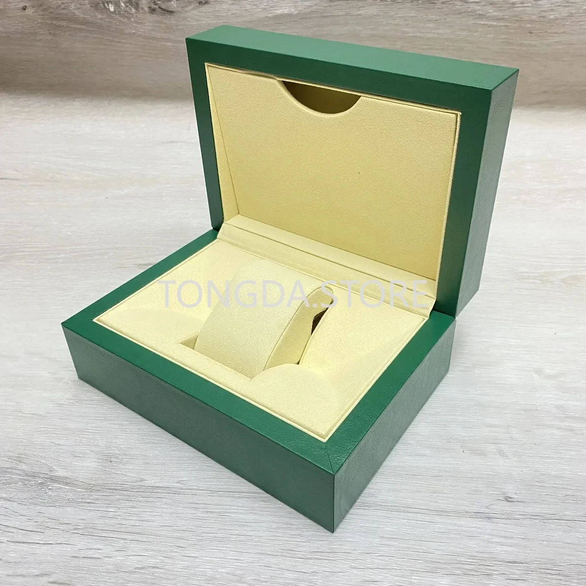 Factory direct sales Swiss microfiber green watch packaging box, high-end flip wooden jewelry watch gift box