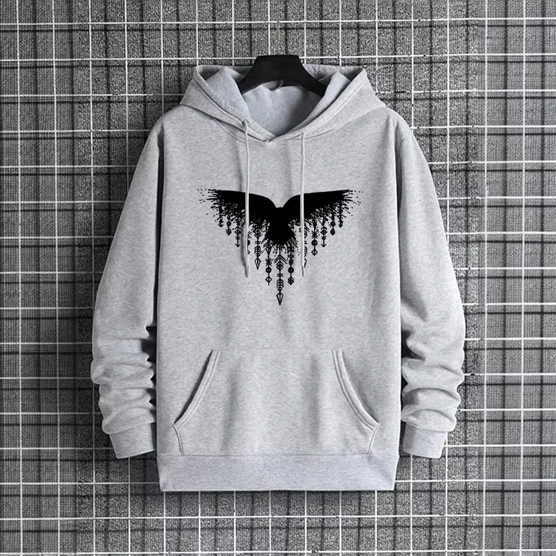 Viking Raven Mens Hoodie 2025 Urban Streetwear Fashion Hooded Sweatshirt Male Trendy Casual Street Style Autumn Winter Pullover