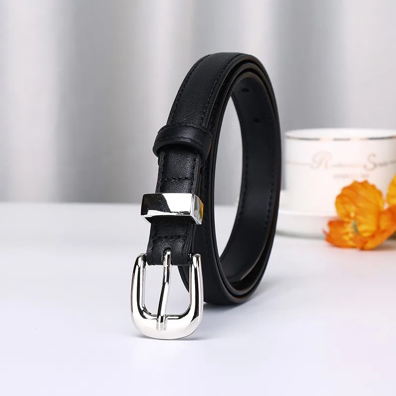 New leather belt women's simple and versatile top layer pin decorated thin