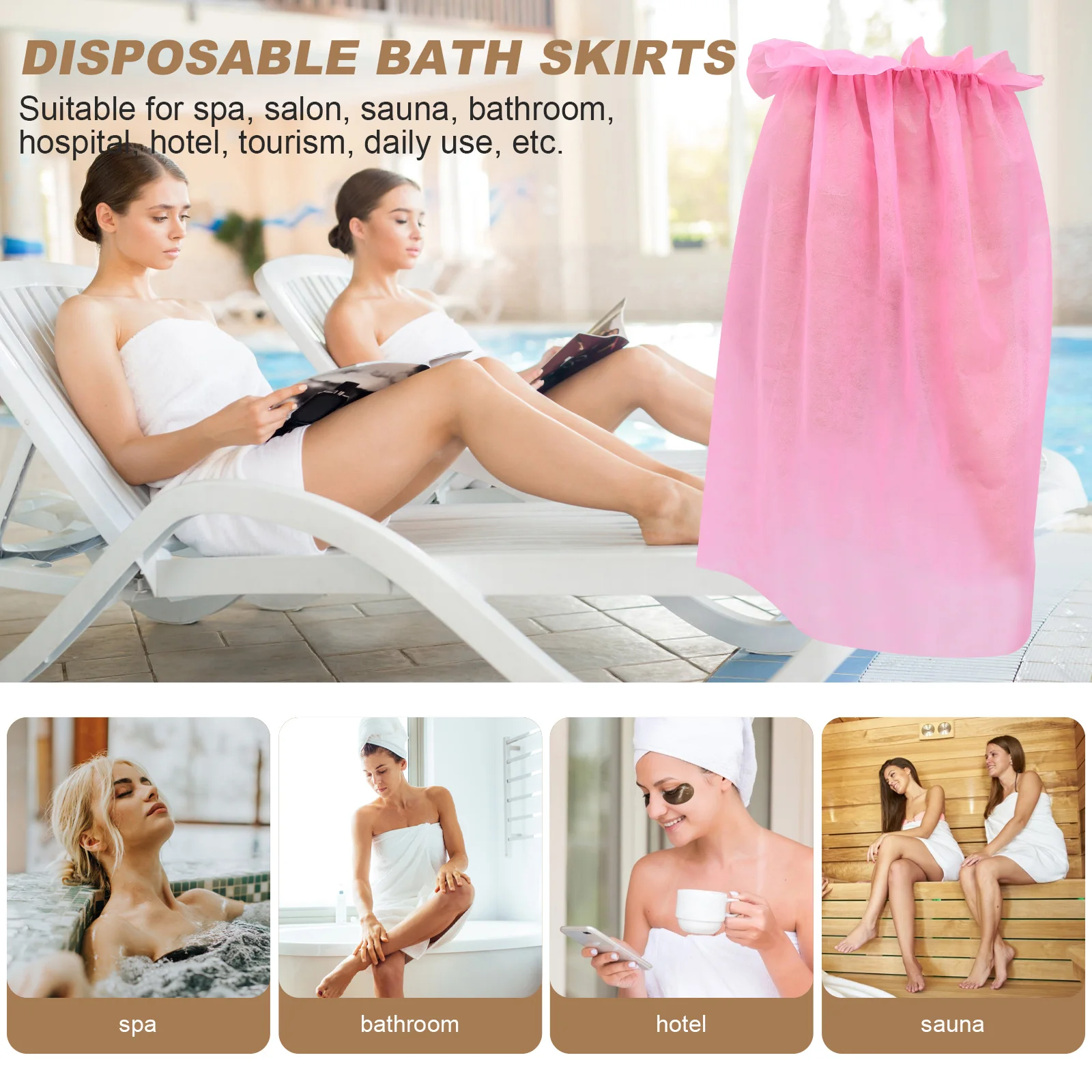 

10 pcs Disposable Bath Skirts Non Woven Fabric Spa Salon Sauna Hotel Tourism Female Bathrobes Black Soft Practical Portable
