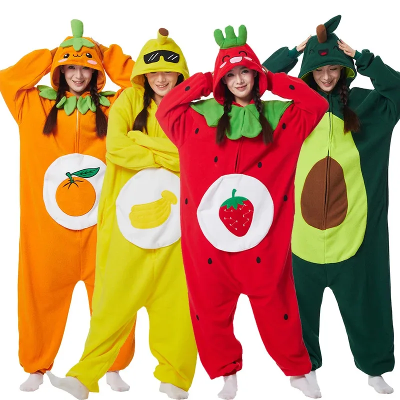 

l2025l Halloween Onesieshow Fruit Kigurumi Pyjamas Halloween Onesie Adult Kids Cartoon Pumpkin Avocado Pajama Cosplay Party Wome