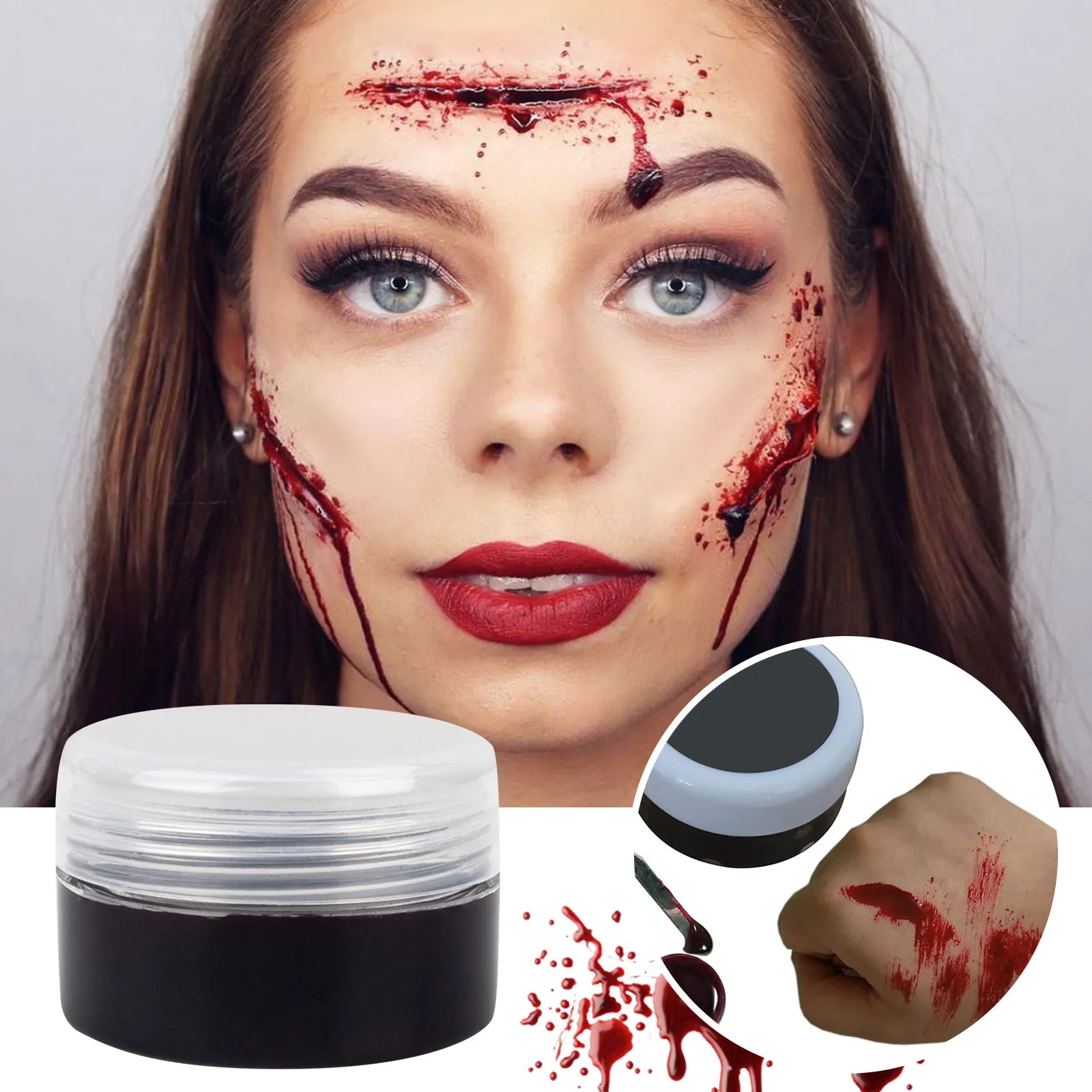 ماكياج الجرح واقعية وهمية الدم الوجه الجسم الطلاء Sfx ماكياج الصباغ لصق ندوب الدم هلام هالوين المؤثرات الخاصة المرحلة الدعامة