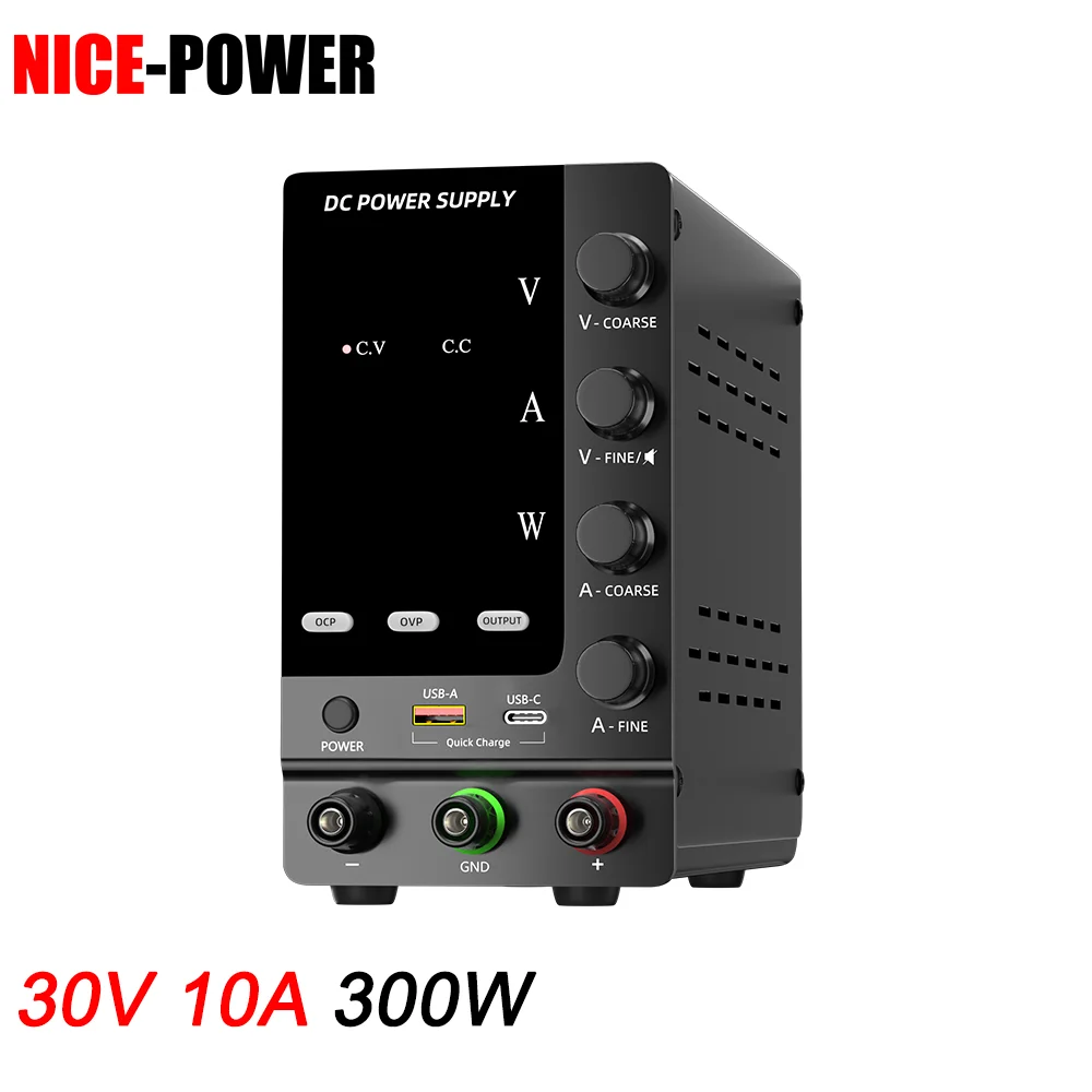 NICE-POWER SPS-C3010S Adjustable Power Supply 30V 10A Lithium Battery Quick Charge 12V 24V With OCP/OVP Lab/Industry Texting