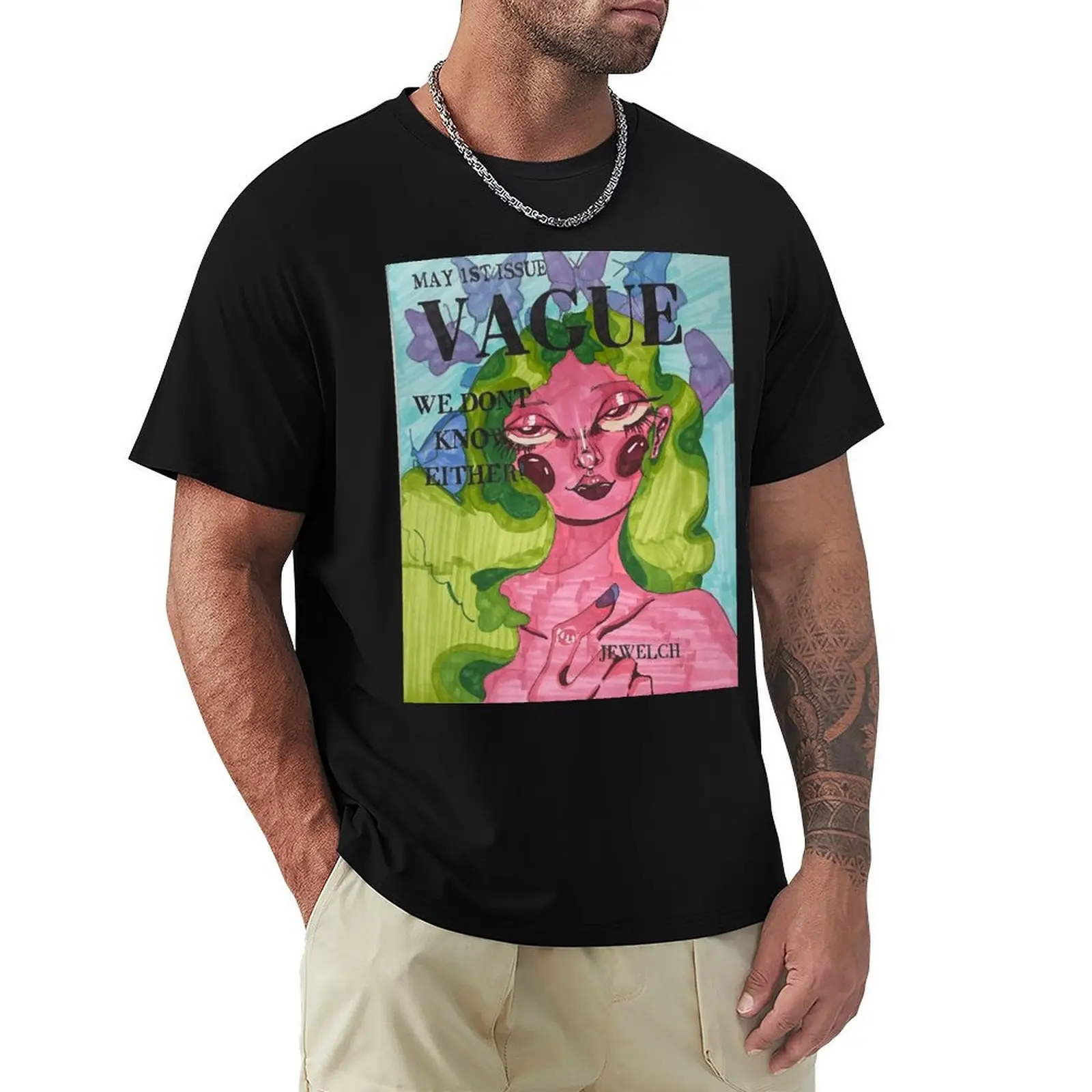 VAGUE Magazine We Don't Know Either! (pink) T-Shirt Plus Size Lightweight Top