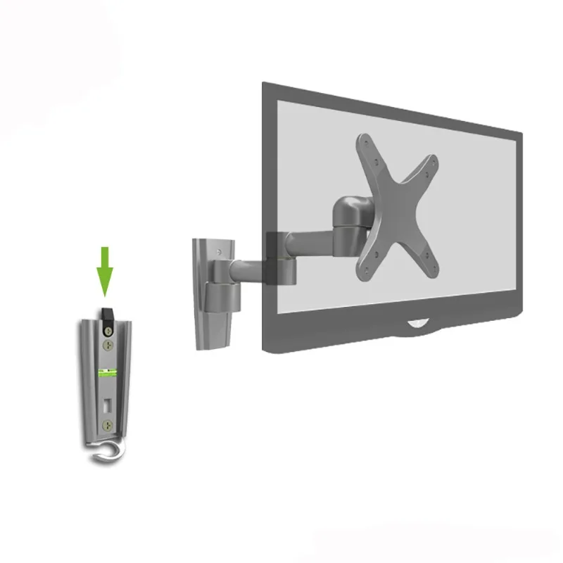 Wall Mounted Aluminum Monitor Arm for 13 to 32 Inch Screens, Multi Joint Adjustment, Cable Hook plus Quick Release Base, Office