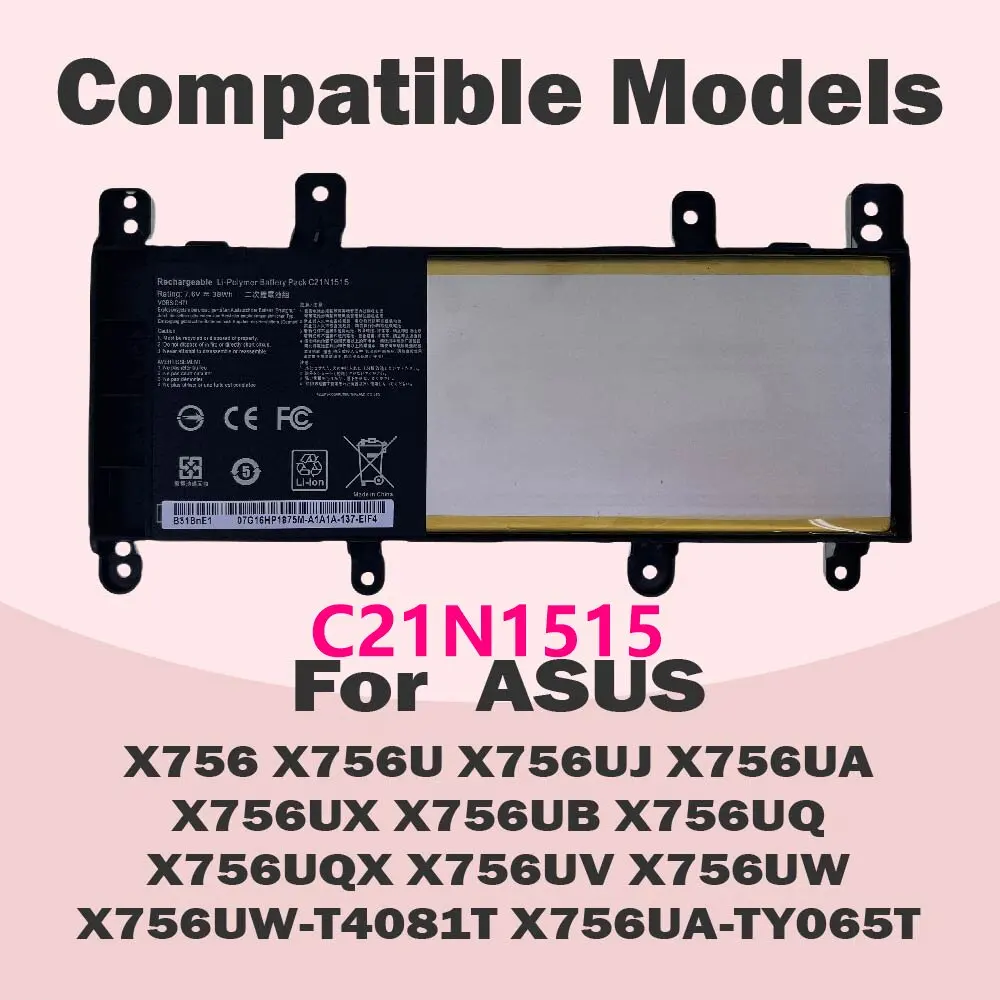 C21N1515 Laptop Battery For Asus X756 X756U X756UJ X756UA X756UX X756UB X756UQ X756UQX X756UV X756UW X756UXM X756 5000mAh