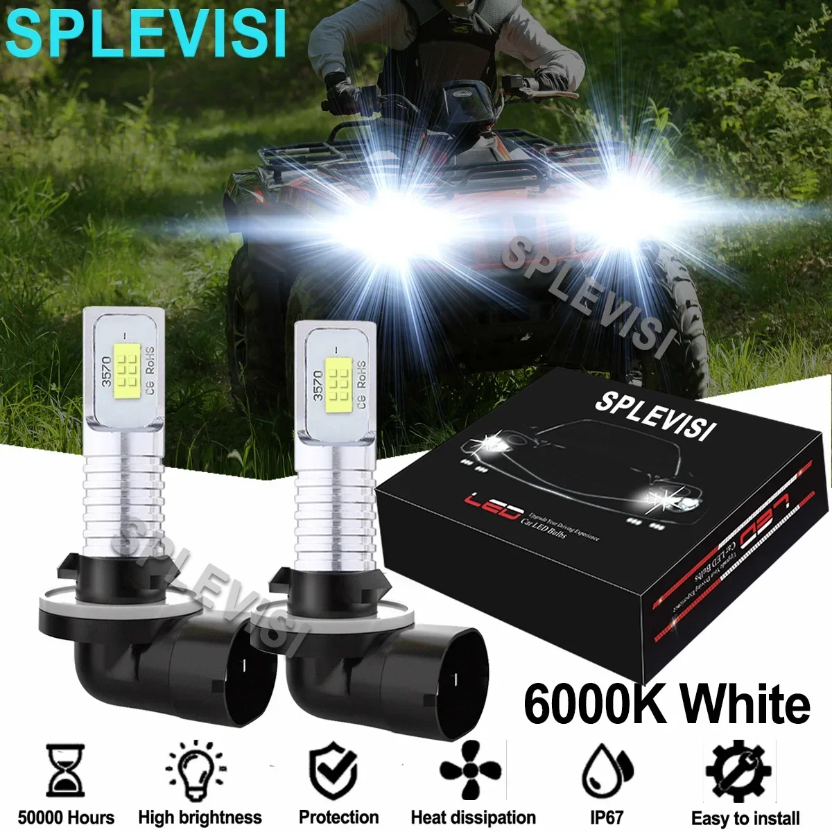 

2PCS Bright White 35W LED Headlight Bulbs 6000K 4000LM Kit For Arctic Cat 400 500 650 700 1000