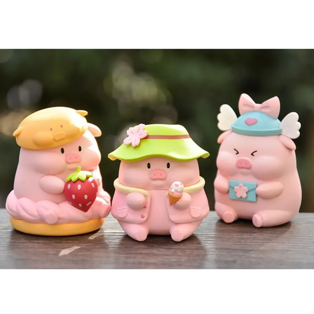 

6Pcs/Set 2024 Cartoon Pink Little Pig Figure Model Resin Lovely Statue Crafts Cute Girl Gift