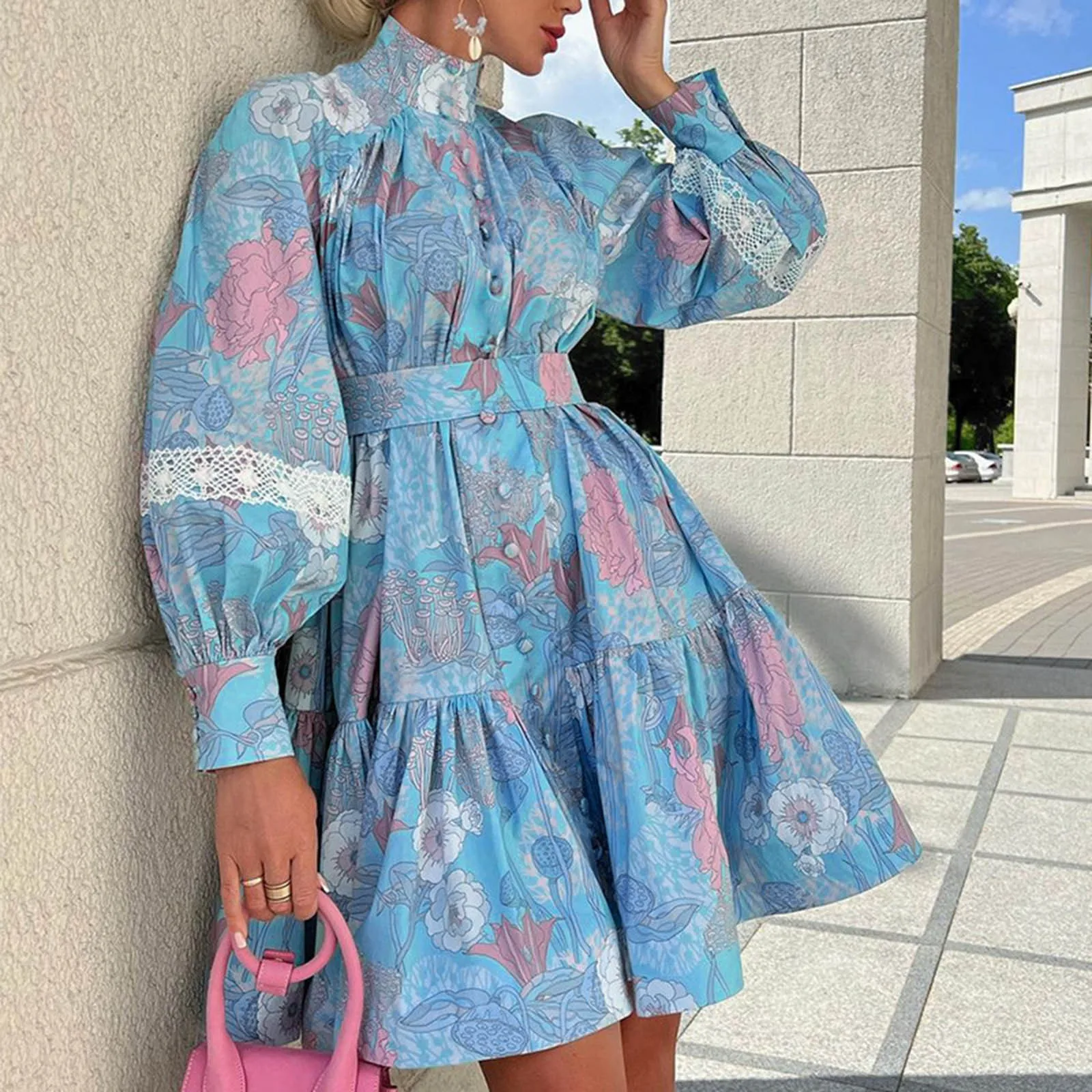 Dresses Elegant And Pretty Women'S Dresses Long Hot Sleeved Temperament High Dresses Woman Ladies Necked Printed Clothing