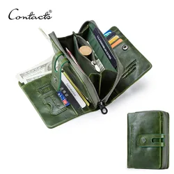 CONTACT'S Genuine Leather Women Wallet Short Bifold Fashion Women's Purses Card Holders Coin Purse Female Bags Women Wallet