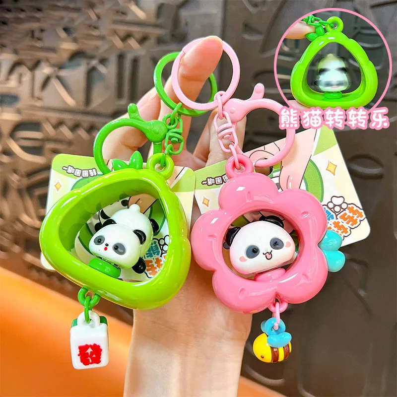 Cartoon Panda Spin Spin Fun Keychain Women Bag Pendant Cute Animal Key Chain Stress-Relieving Student Toy Pendant Bag Keyring
