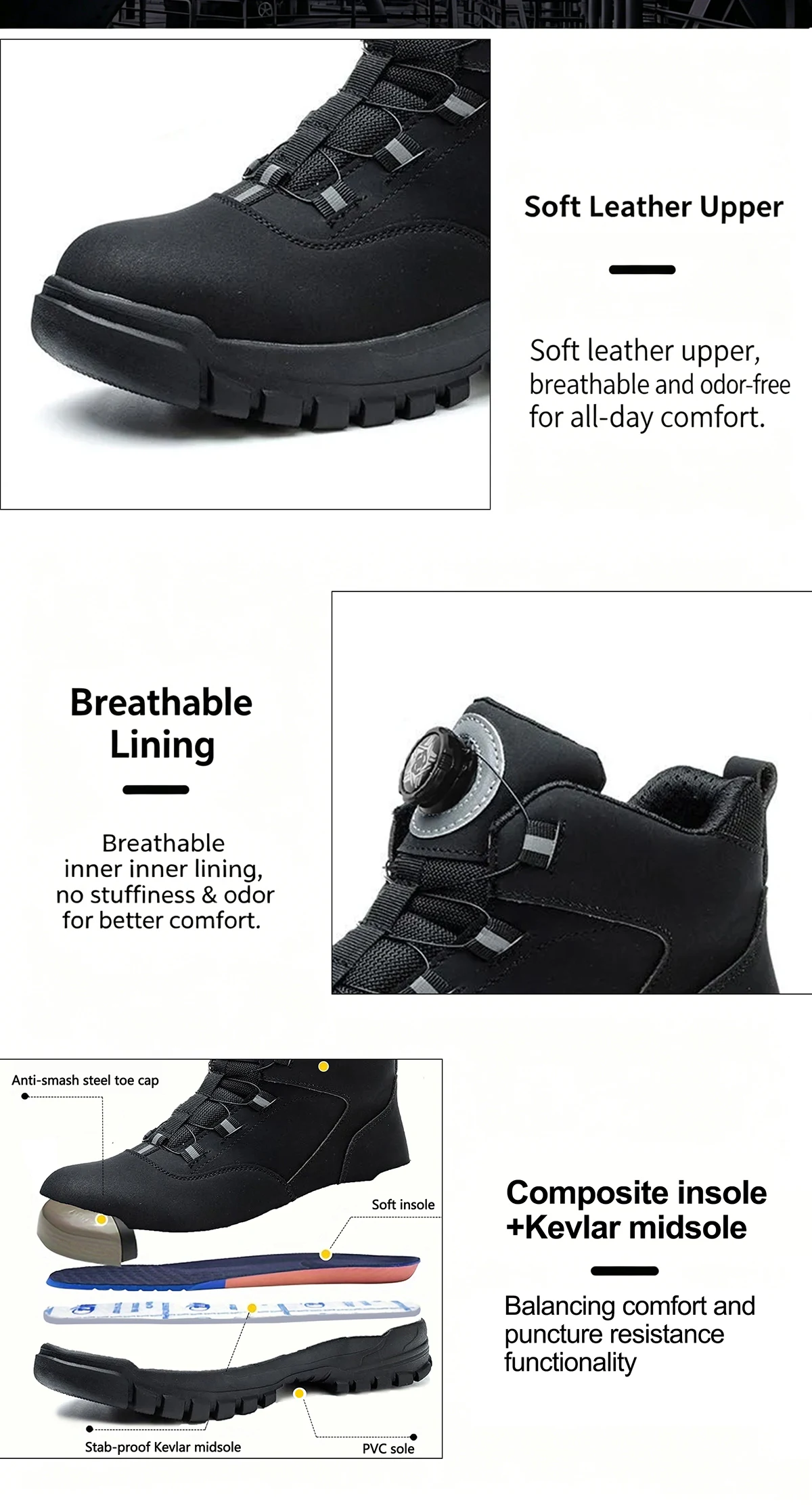 Arbeitsschuhe mit Stahlkappe, Sicherheitsschuhe für Herren, Sicherheitsstiefel, stoß- und durchstichfeste Arbeitsschuhe, Sneaker, Herren-Arbeitsschuhe, unzerstörbare Schuhe. – Detail 15