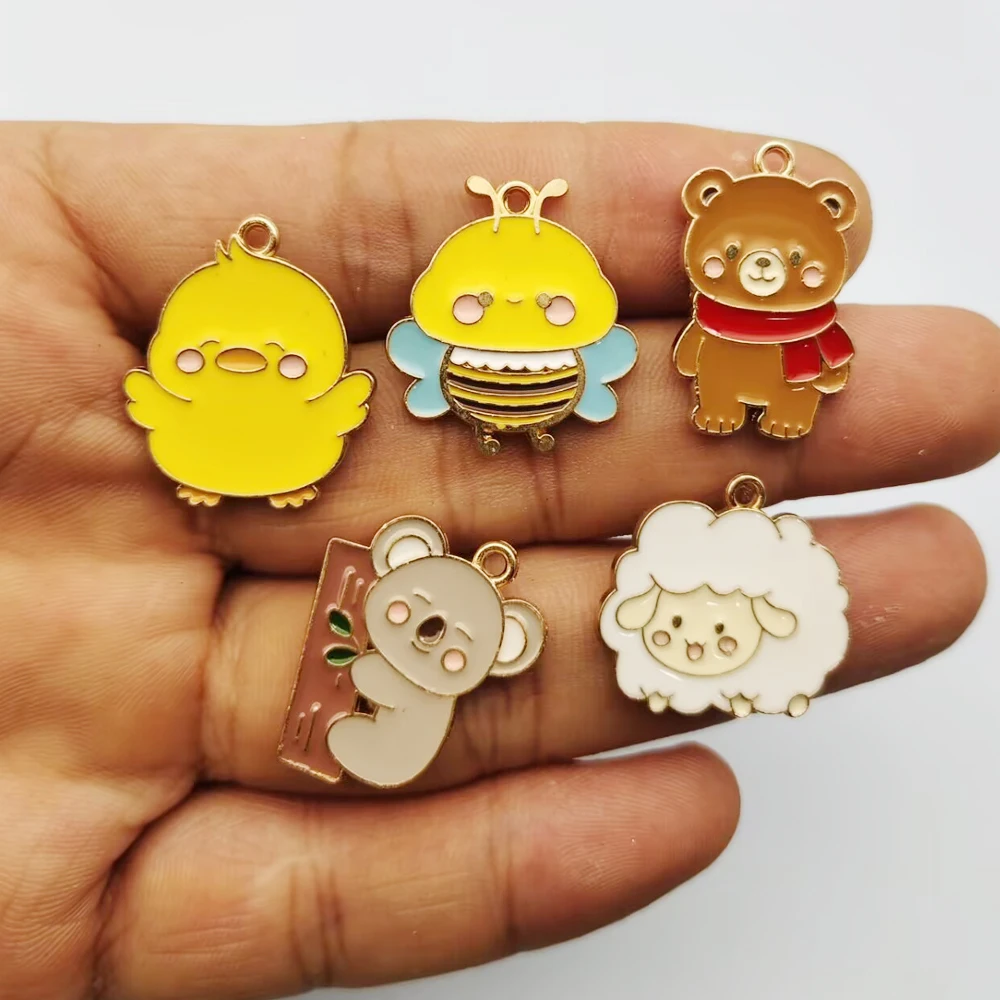 10pcs Duck Bee Bear Koala Charm for Jewelry Making Accessories Diy Earring Bracelet Keychain Pendant Alloy Metal Gold Plated