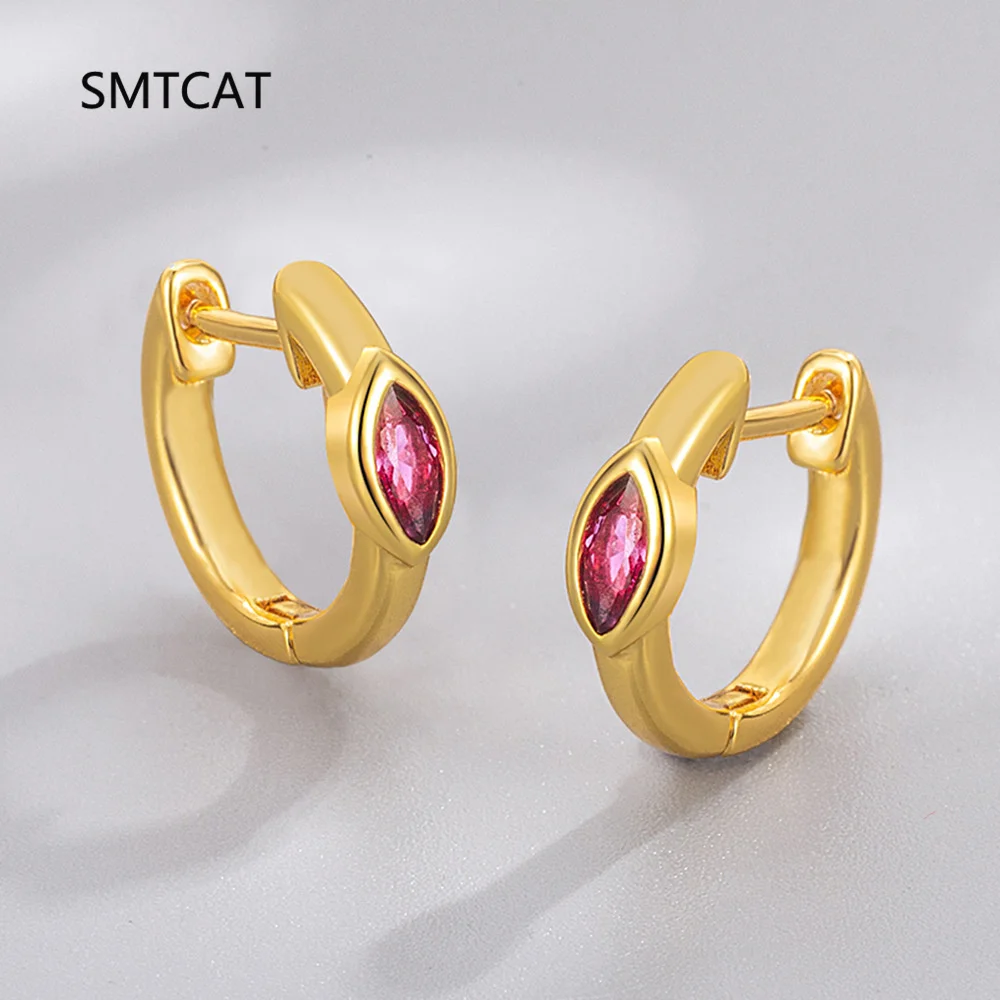 Mariquesa Cut Created Red Ruby 925 Sterling Silver Geometric Hoop Earring for Women Statement Gemstone Jewelry Creole Huggies