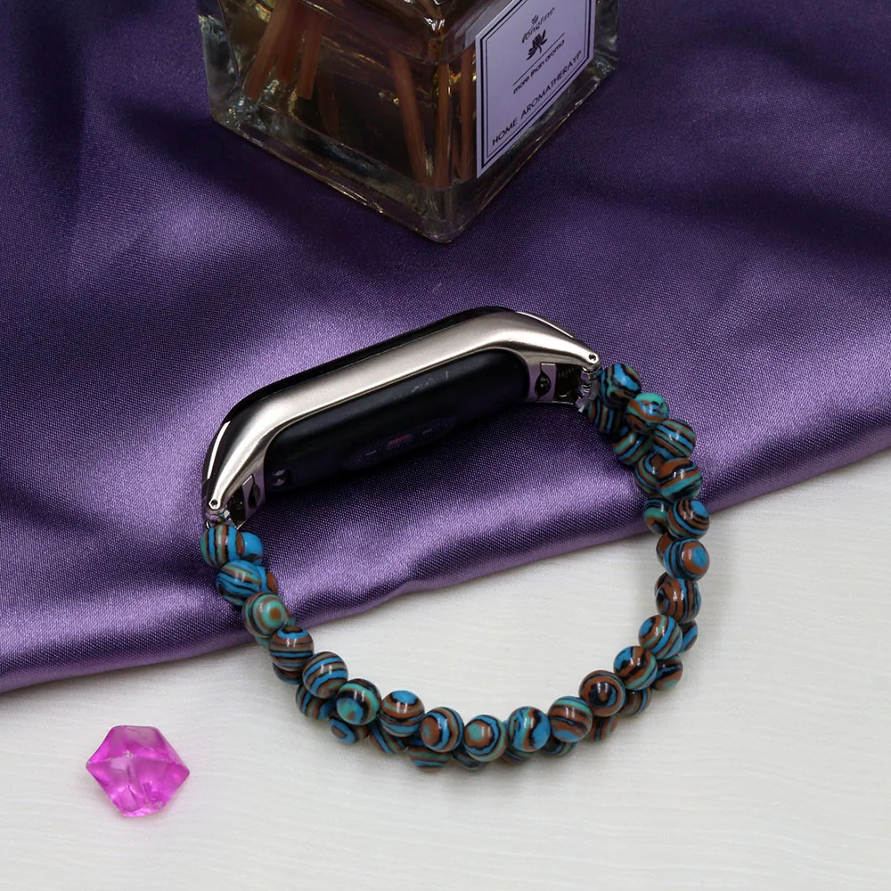 Mi Band 6 Bracelet Women Replacement Wristband for Xiaomi Mi Band 4 5 7 Strap Accessories DIY Watchband Stone Beads Blue Dressy