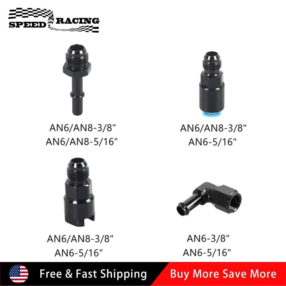 توصيل سريع من الألومنيوم AN6 AN8 ذكر 3/8 بوصة إلى 5/16 بوصة AN6 AN8 قطع الاتصال السريع ذكر دفع على محول تركيب EFI أسود