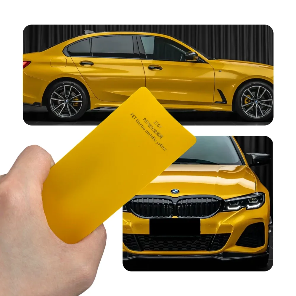 Electro Metallic Yellow Full Car Wrap Vinyl PVC PET Auto Body Sticker Color Changing Film Roll Paint Protection 1.52X18M