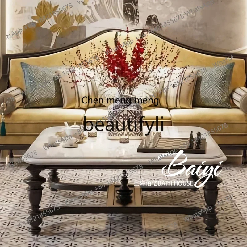 N178 French coffee table wabi-sabi wind B & B living room tea table simple American light luxury solid wood carving negotiation