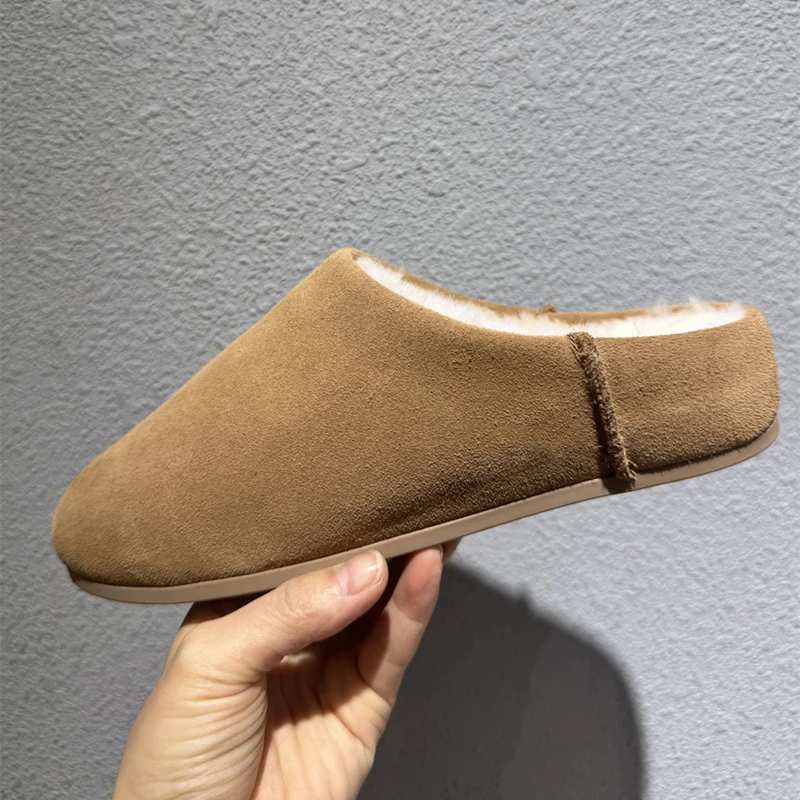 

Suede Women Slippers Flats Fashion Warm Fur Mules Shoes Winter Casual Slingback Shoes Designer Shoes 2025 Walking Mujer Zapatos