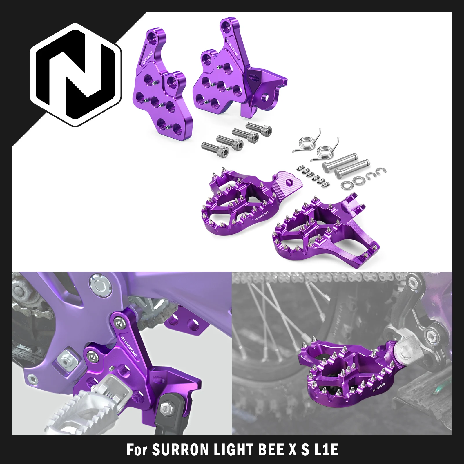 

NICECNC For Surron Light Bee X 2017-2024 Extender Foot Pegs Footrest & Bracket For Sur-Ron Light Bee S L1E For Segway X160 X260