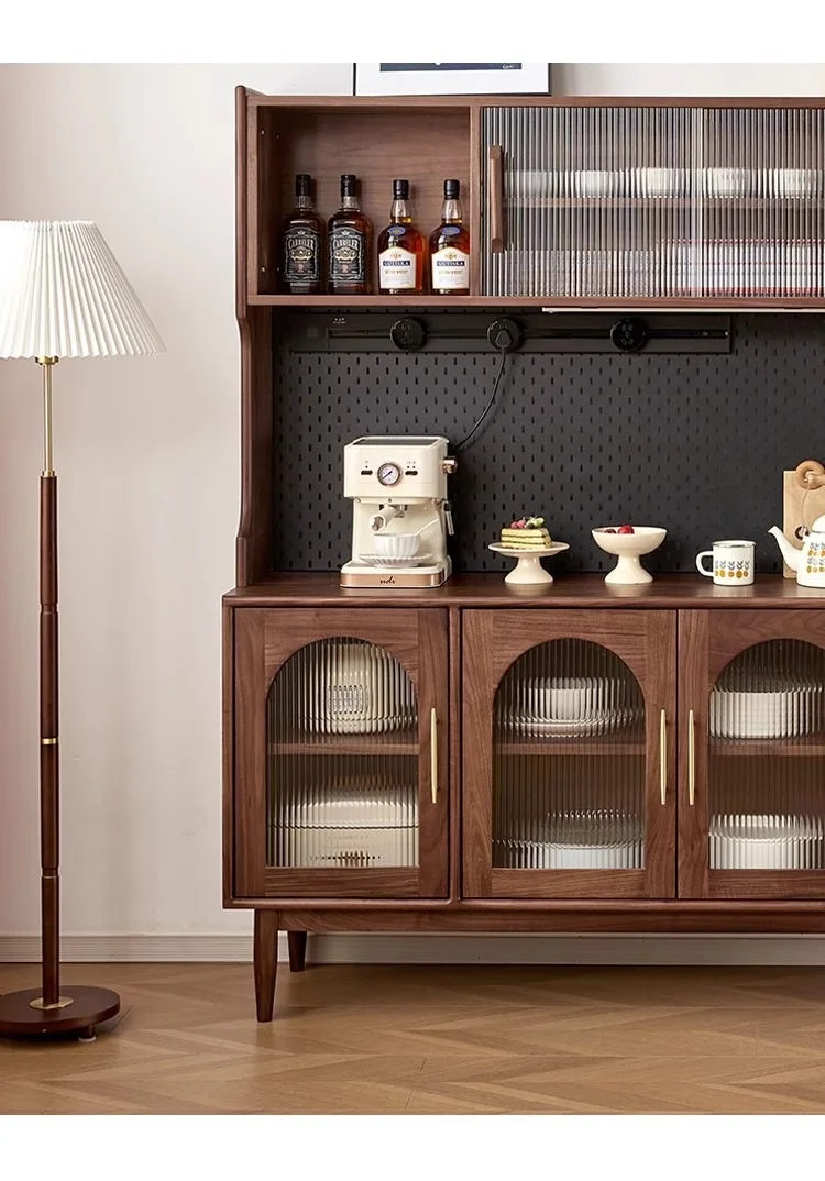 for Black Walnut Dining Side Cabinet Solid Wood Bar Counter Integrated Wall Storage Simple Nordic Glass High Cabinet Wine